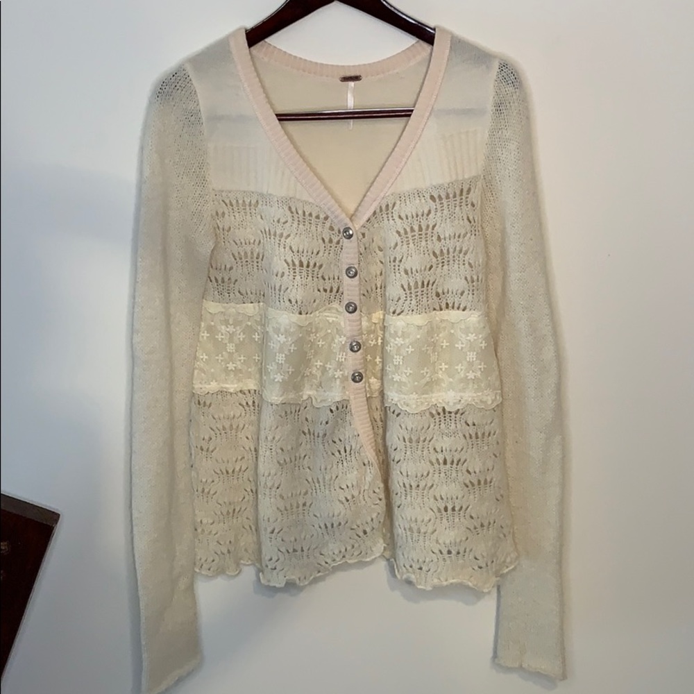 Free People Lace Crochet Vintage Cottage Cardigan